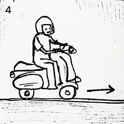 4. The user goes about the day, riding a scooter