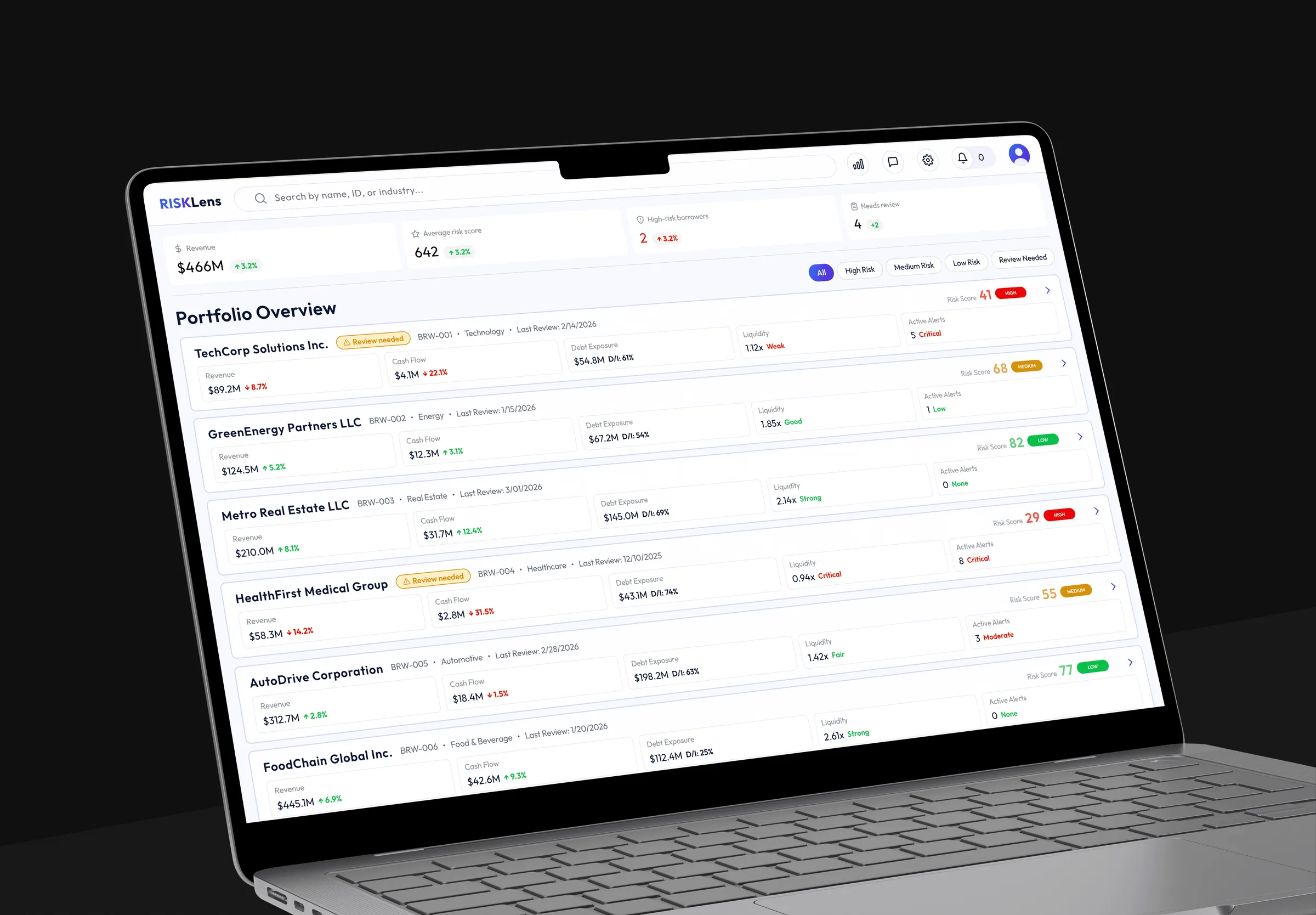 RISKLens portfolio overview on a laptop