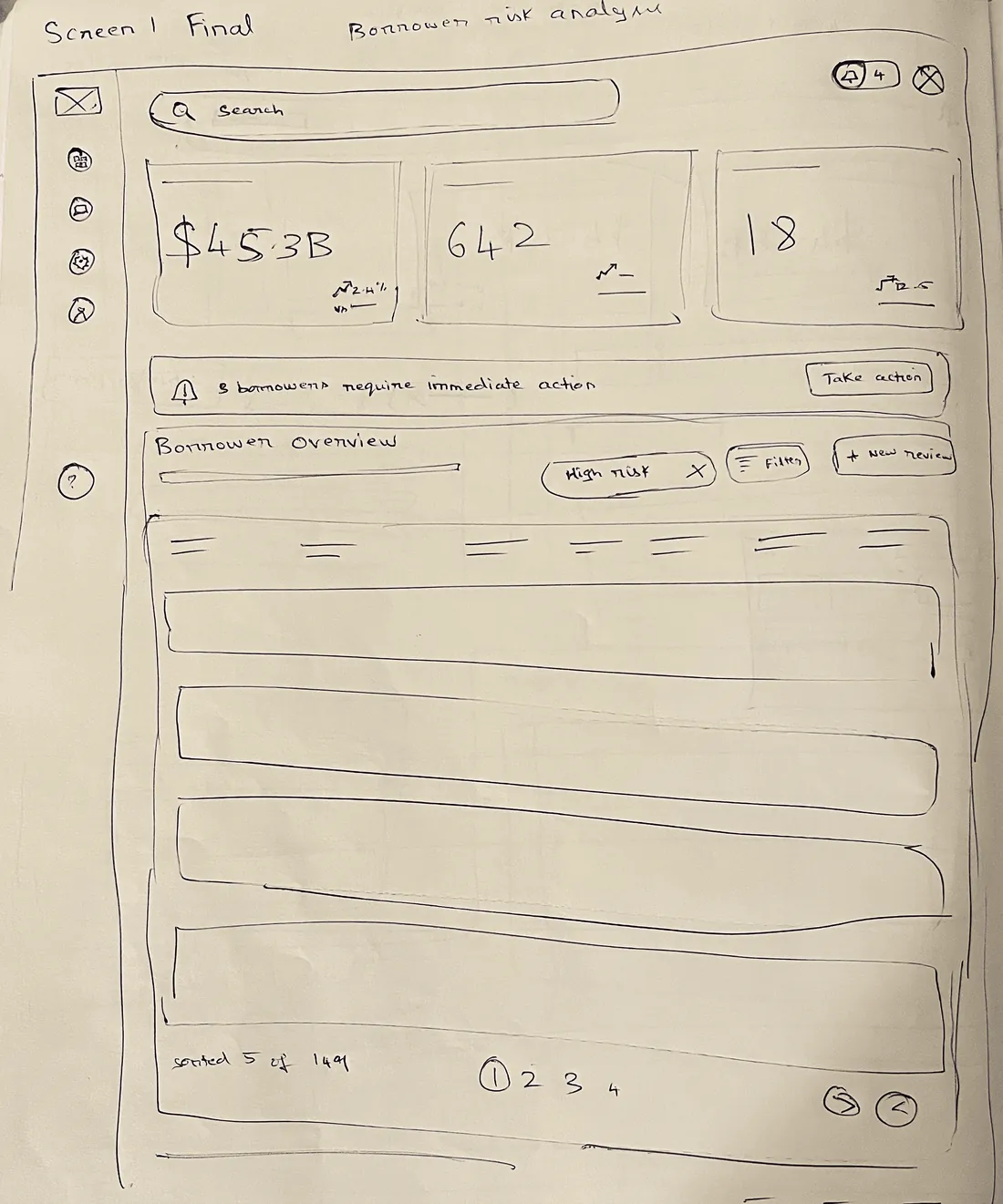 Hand-drawn sketch of the portfolio layout