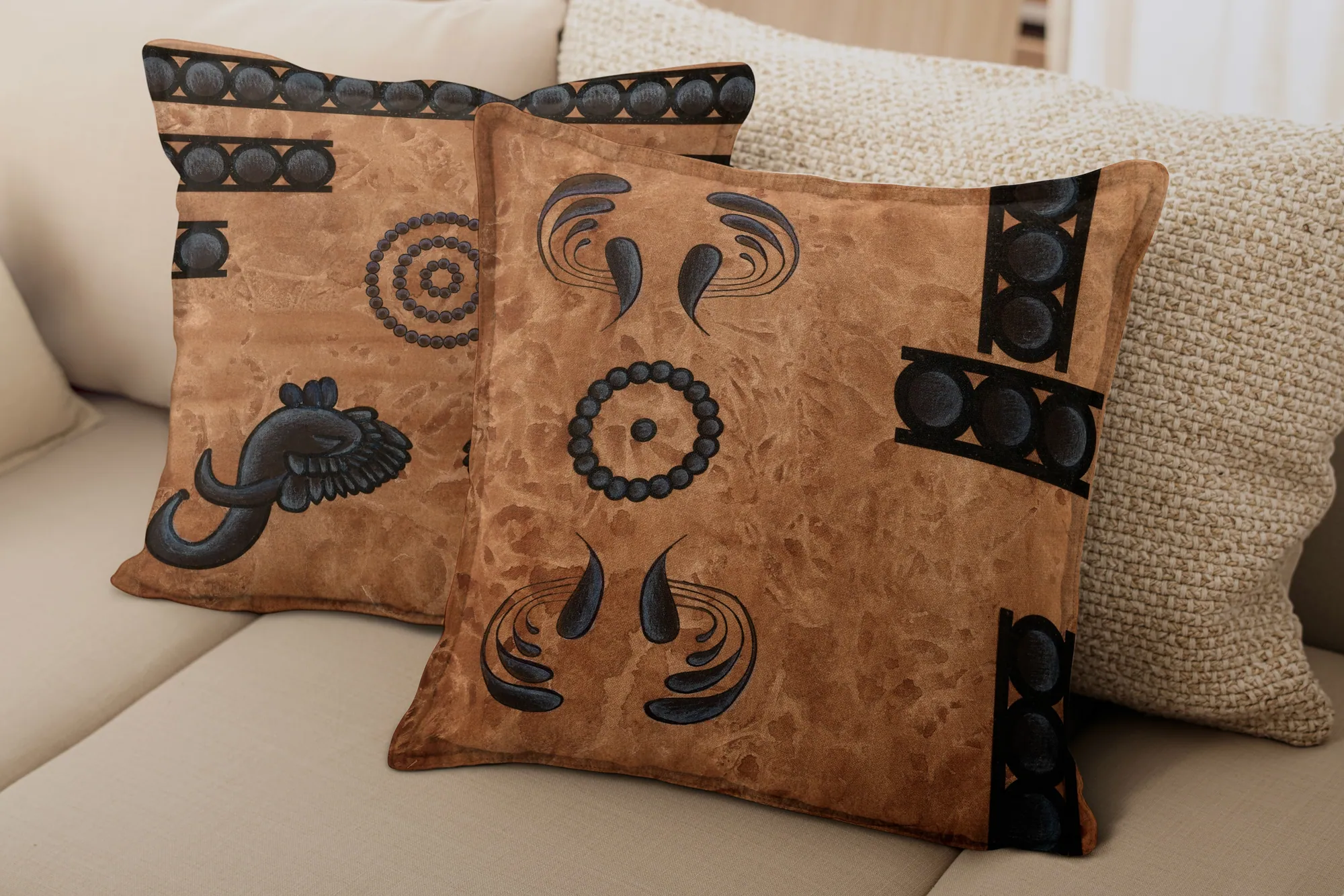 Cushions printed with the Yazhi pattern