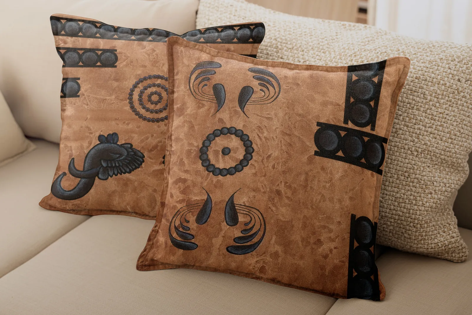 Cushions printed with the textile surface pattern
