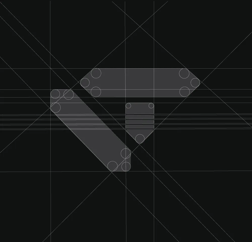 Construction grid showing the 60 degree strokes of the logo