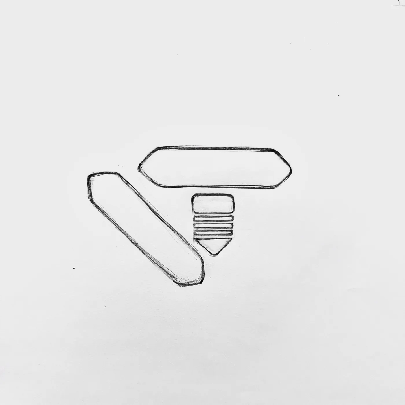 Pencil sketch of the V glyph with its checkmark negative space